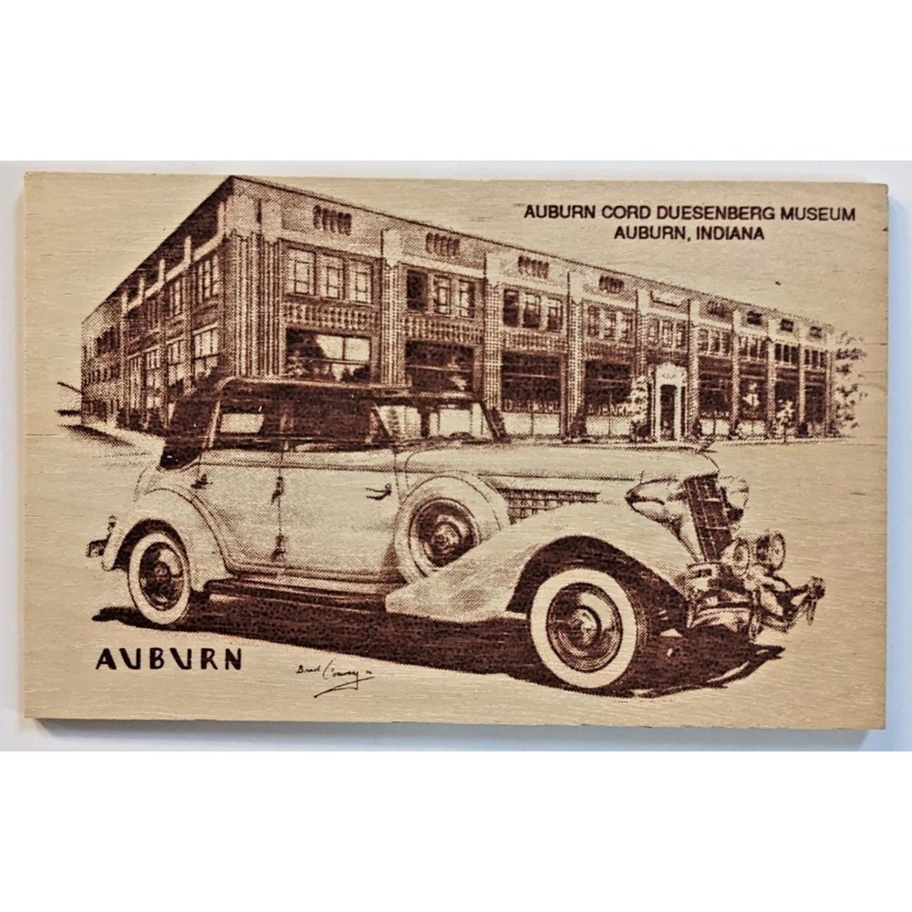 Auburn, Indiana IN Cord Duesenberg‎ Museum Vintage Car Vandercraft Wood Postcard